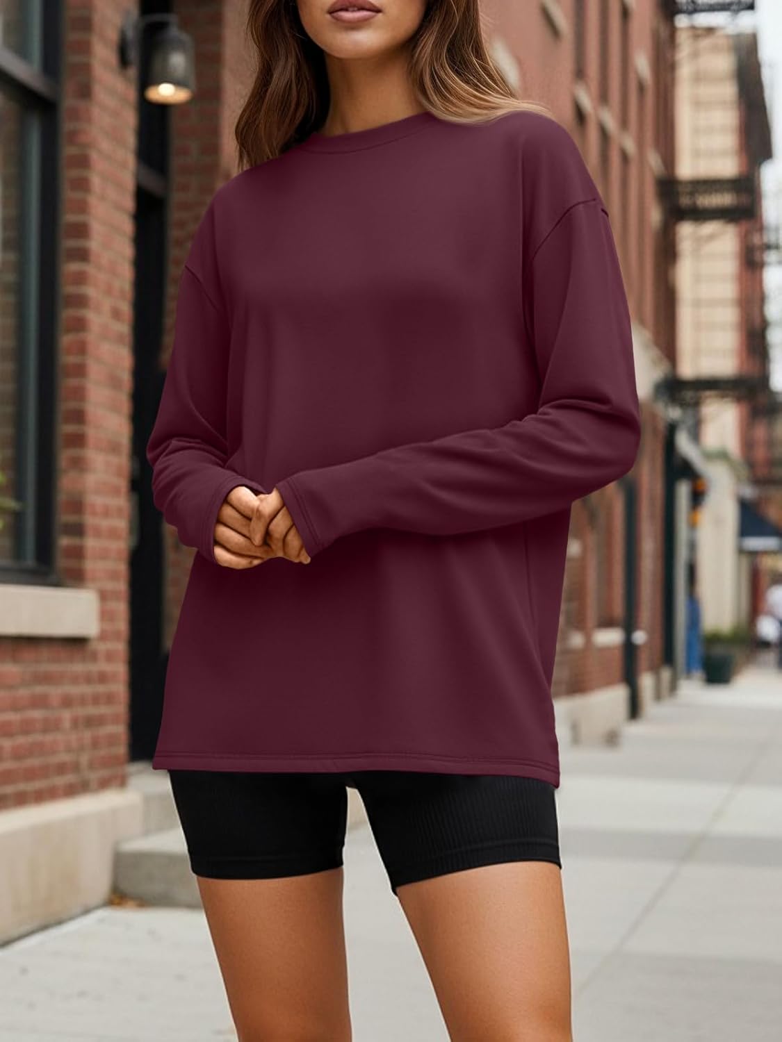 Trendy Queen Womens Oversized Long Sleeve T Shirts 2025 Basic Crewneck Tee Fall Tops Casual Workout Y2K Clothes