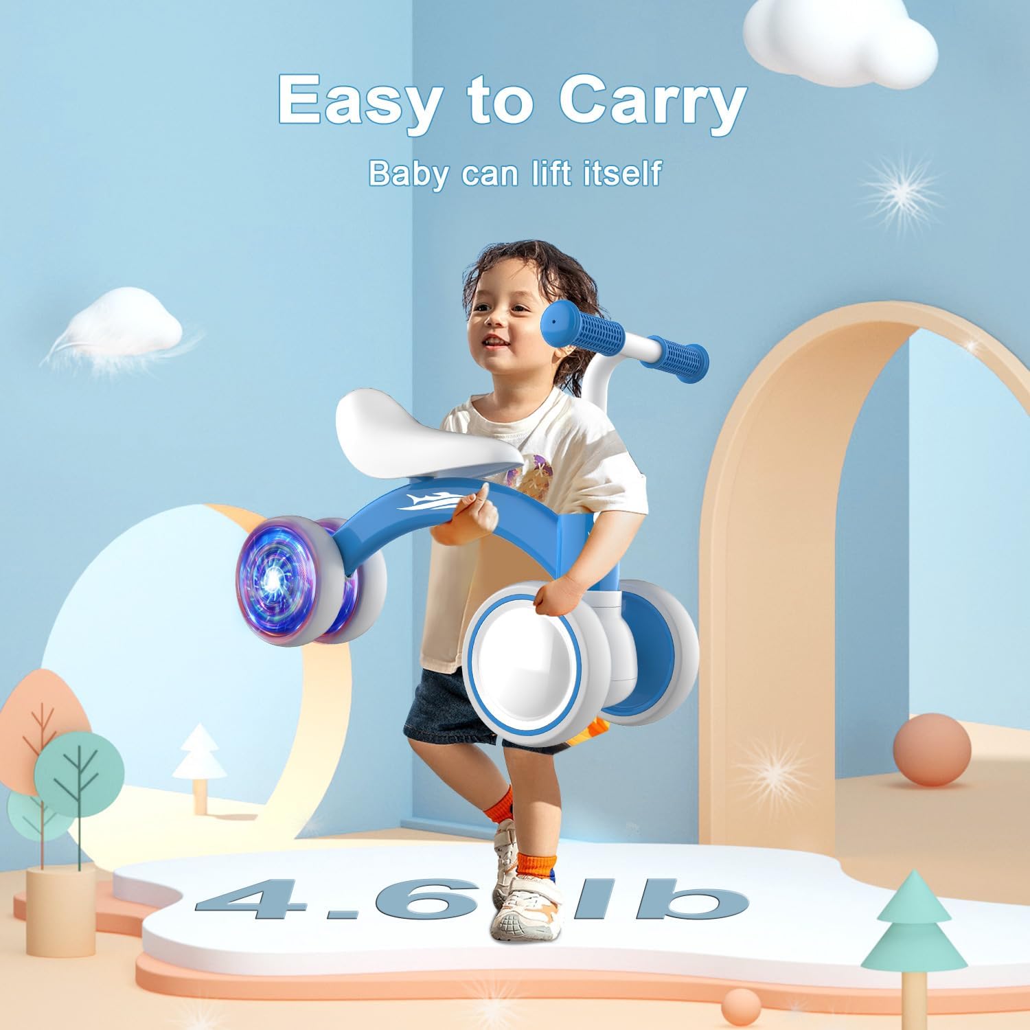 Colorful Lighting Baby Balance Bike Toys for 1 Year Old Girl Gifts, 10-36 Month Toddler Balance Bike, No Pedal 4 Silence Wheels & Soft Seat Pre-School First Riding on Toys, 1st Birthday Gifts.