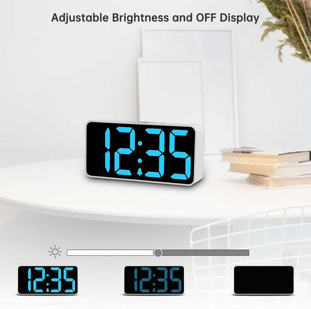 DreamSky Small Digital Alarm Clock for Bederoom, Large Big Numbers Display with Dimmer for Living Room, Electric Bedside Desk Clock with USB Charging Port, Adjustable Volume, USB-C Adapter Powered