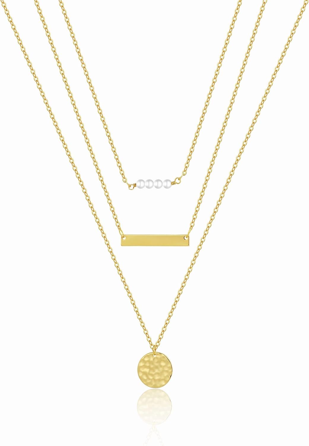 Dainty Pearl Pendant Necklaces for Women 14K Gold Plated Handmade Layered Pearl Chain Necklace Delicate Layered Pearl Necklace Everyday Jewelry Gift