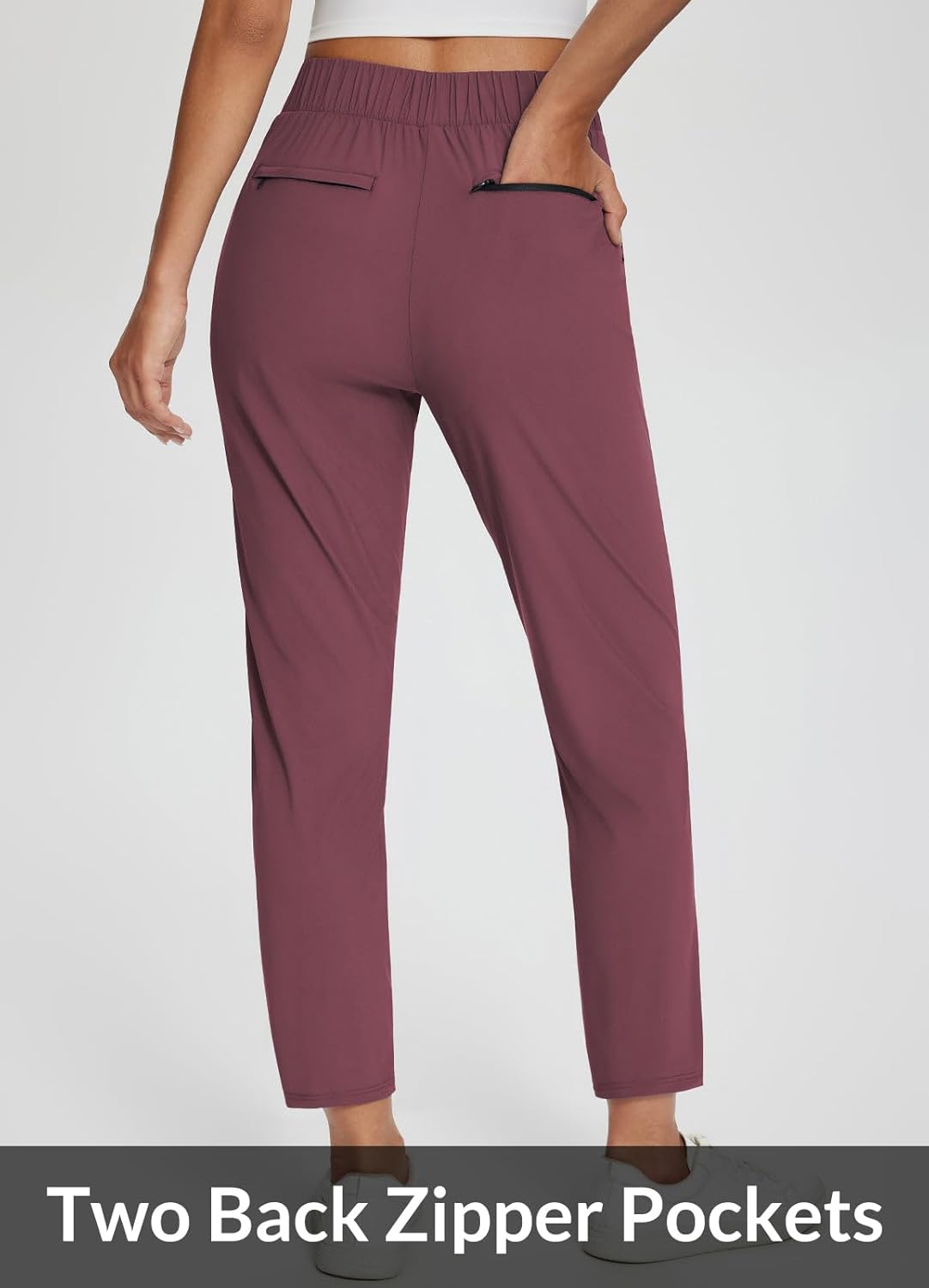 baleaf Womens Travel Pants Lightweight Stretch with Zipper Pockets Petite Ankle Dressy Golf Work Business Casual Slacks