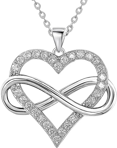 JES & JANI Infinity Heart Necklace for Women, Love Heart Pendant with Cubic Zirconia and Infinity Necklace, 925 Sterling Silver Heart Necklace for Girlfriend