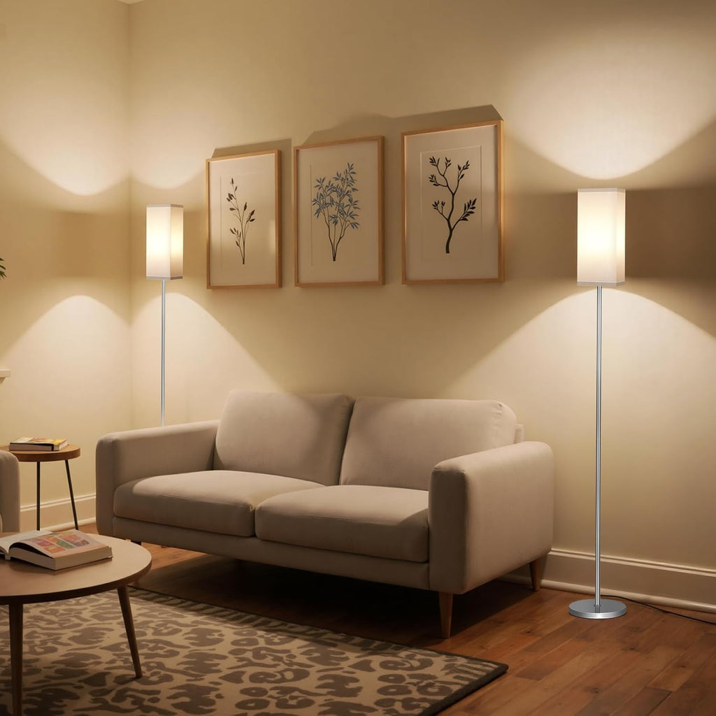 64.6" Floor Lamp, Pole with Foot Switch, Modern Standing Lamp Lampshade, Minimalist Freestanding Lamp (Bulb Not Included), for Living Room, Bedroom Office ETL Listed, Black and Beige E07LD05