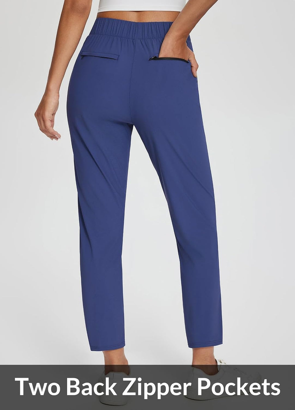 baleaf Womens Travel Pants Lightweight Stretch with Zipper Pockets Petite Ankle Dressy Golf Work Business Casual Slacks