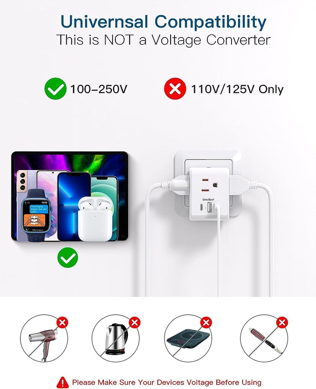 2 Pack European Travel Plug Adapter, International Power Plug Adapter with 3 Outlets 3 USB Charging Ports(1 USB C), Type C Plug Adapter Travel Essentials to Most Europe EU Spain Italy France Germany