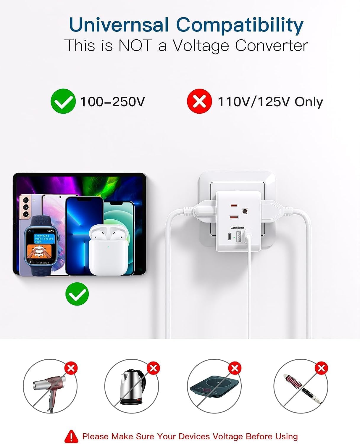 2 Pack European Travel Plug Adapter, International Power Plug Adapter with 3 Outlets 3 USB Charging Ports(1 USB C), Type C Plug Adapter Travel Essentials to Most Europe EU Spain Italy France Germany