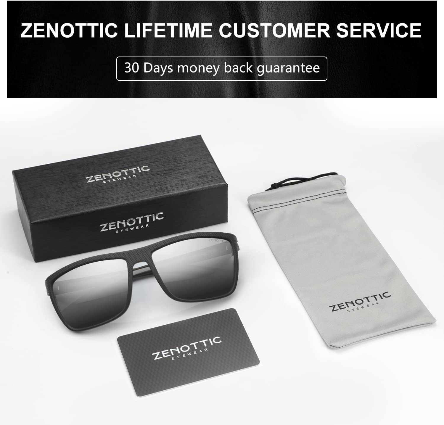ZENOTTIC Polarized Sunglasses for Men Lightweight TR90 Frame UV400 Protection Square Sun Glasses