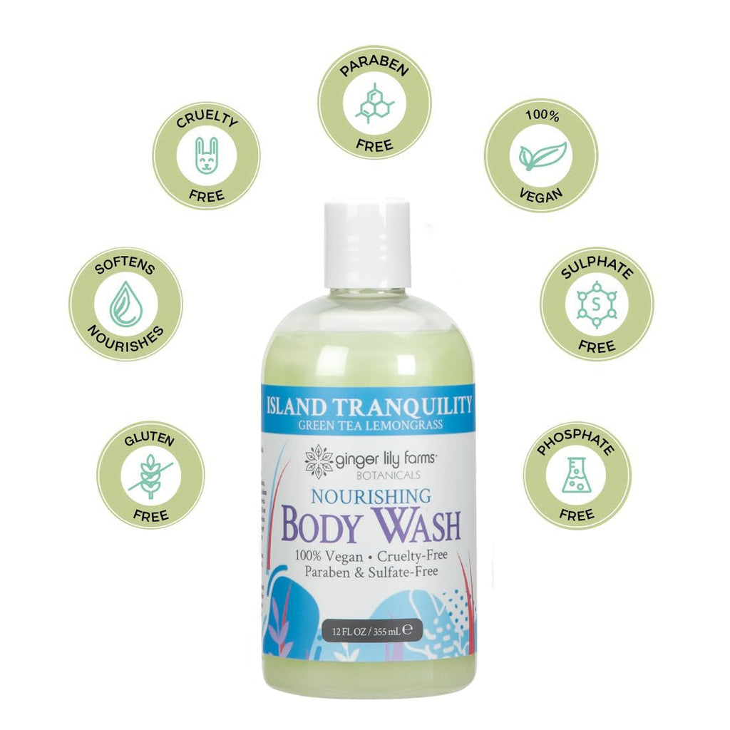 Ginger Lily Farms Botanicals Nourishing Body Wash, Island Tranquility, 100% Vegan & Cruelty-Free, Green Tea Lemongrass Scent, 1 Gallon Refill (128 fl. oz.)