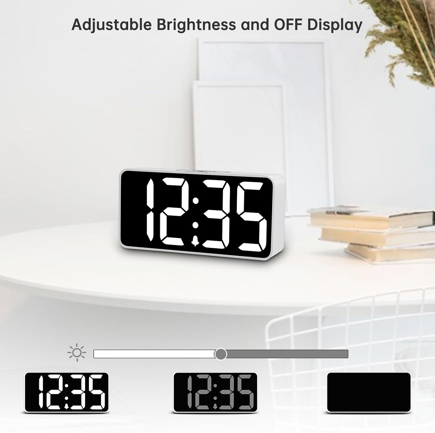 DreamSky Small Digital Alarm Clock for Bederoom, Large Big Numbers Display with Dimmer for Living Room, Electric Bedside Desk Clock with USB Charging Port, Adjustable Volume, USB-C Adapter Powered