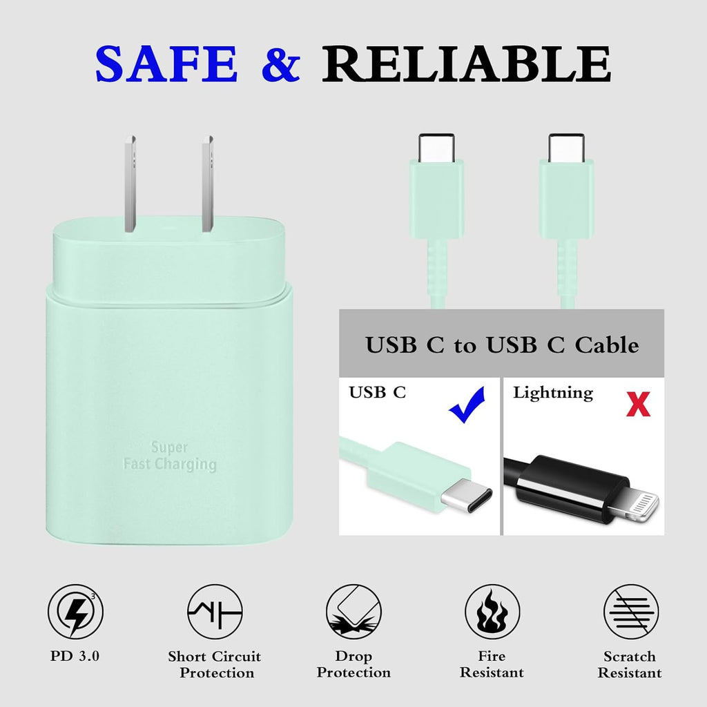 Type C Charger, 2-Pack 25W Type C Fast Charging Block with 6ft USB C Charger Cable Compatible with Galaxy S25 S24 S23 S22 S21+/Phone 16/16 Pro Max/15/15 Pro Max/15 Plus-Black