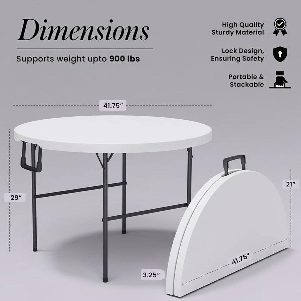 6 Feet Foldable Table with Built in Handle & Steel Legs | Heavy Duty Portable | Perfect for Party, Dining, Wedding, Events, Picnic Indoor, Outdoor, Camping, Utility, Folding