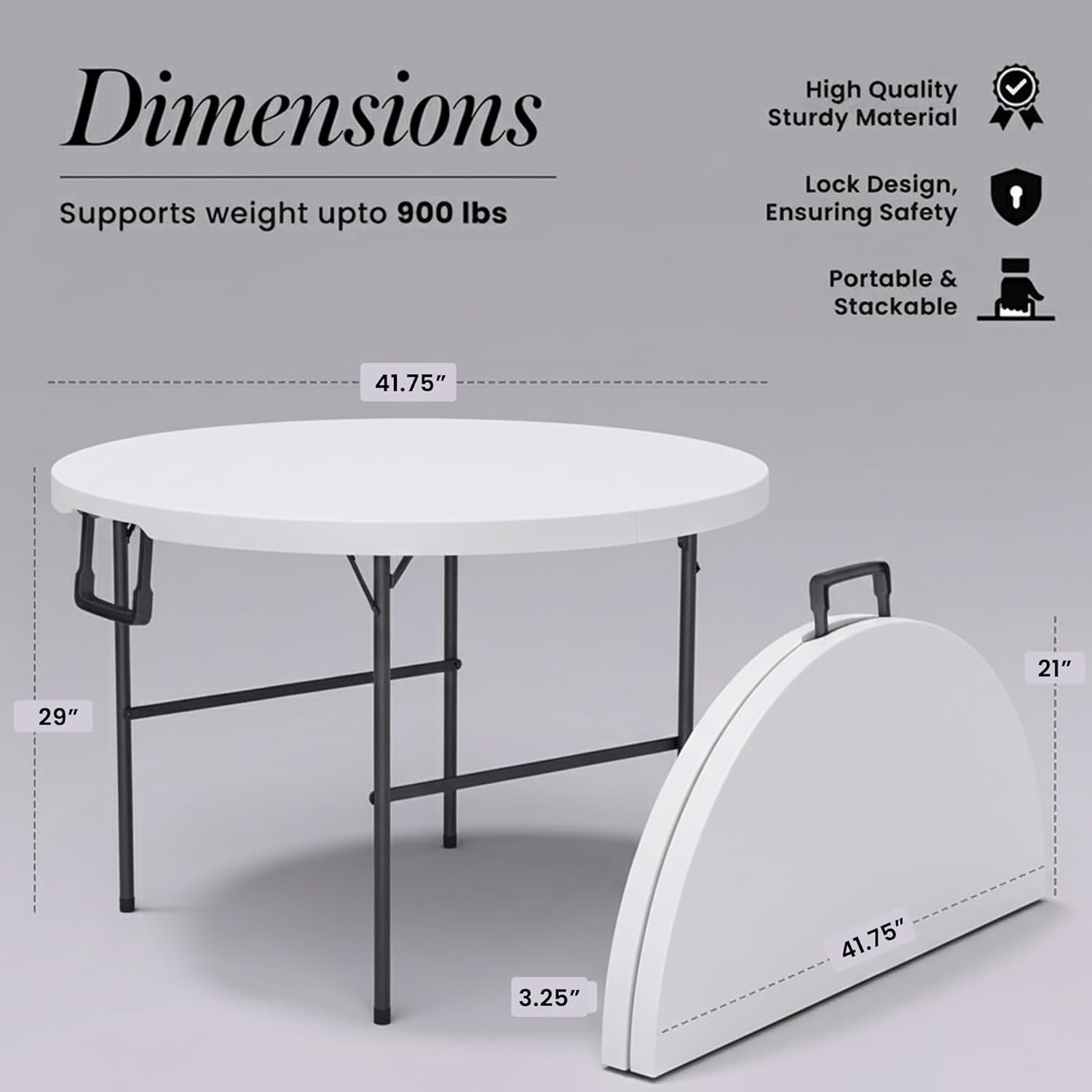 6 Feet Foldable Table with Built in Handle & Steel Legs | Heavy Duty Portable | Perfect for Party, Dining, Wedding, Events, Picnic Indoor, Outdoor, Camping, Utility, Folding