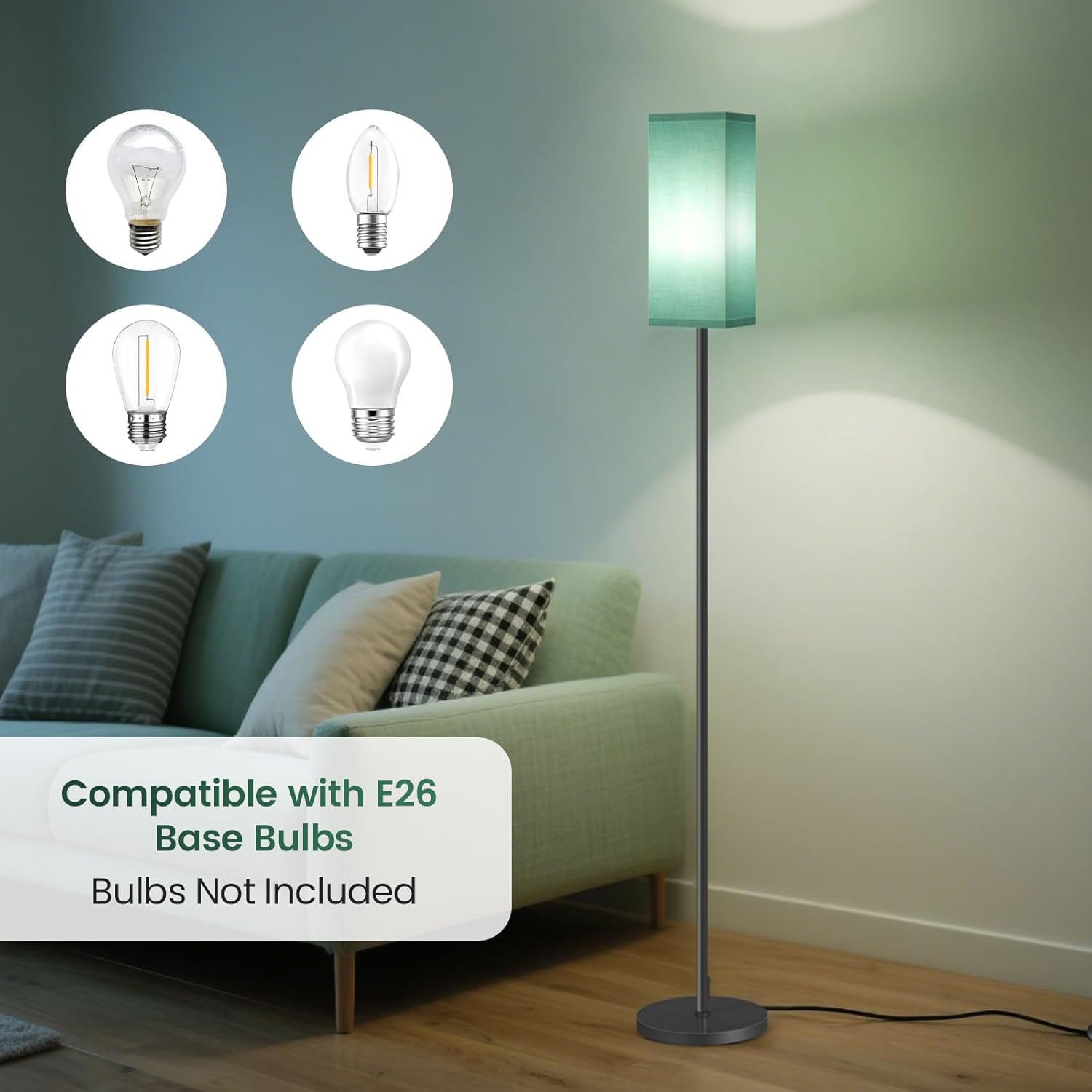 64.6" Floor Lamp, Pole with Foot Switch, Modern Standing Lamp Lampshade, Minimalist Freestanding Lamp (Bulb Not Included), for Living Room, Bedroom Office ETL Listed, Black and Beige E07LD05