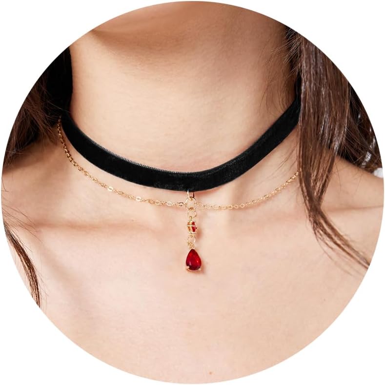 Fesciory Black Necklaces for Women, Adjustable Layered Velvet Leather Lace Collar Necklace, Goth Jewelry Gifts.