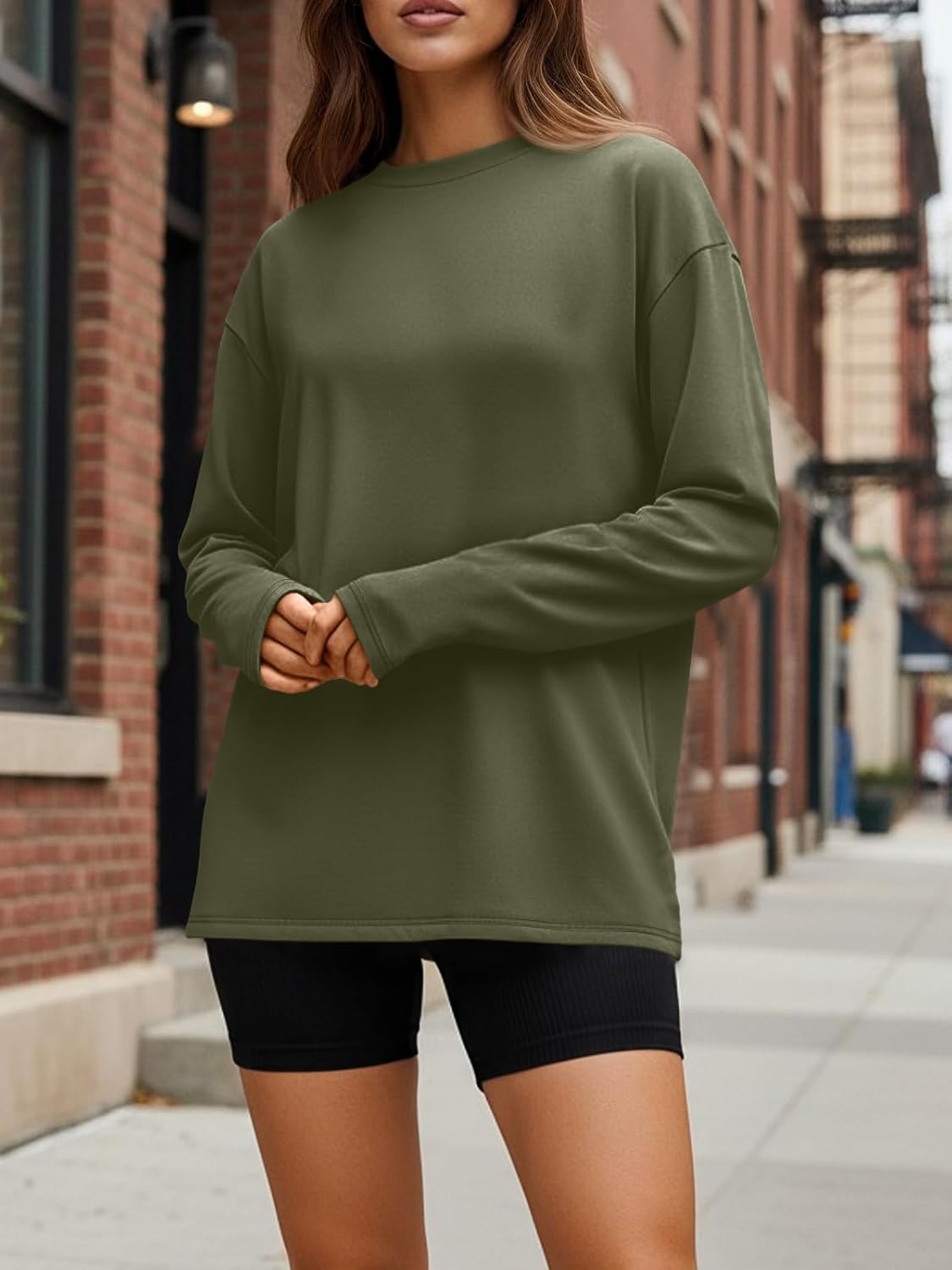 Trendy Queen Womens Oversized Long Sleeve T Shirts 2025 Basic Crewneck Tee Fall Tops Casual Workout Y2K Clothes