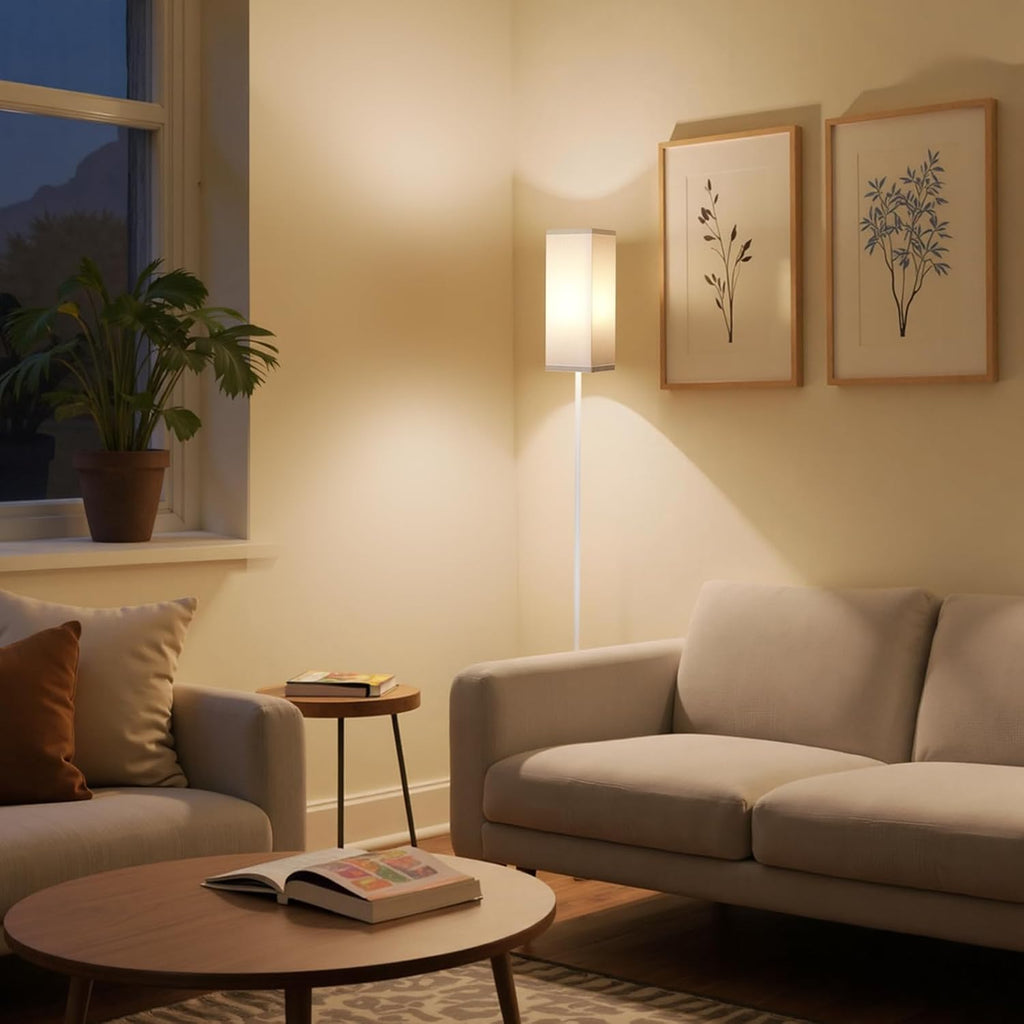 64.6" Floor Lamp, Pole with Foot Switch, Modern Standing Lamp Lampshade, Minimalist Freestanding Lamp (Bulb Not Included), for Living Room, Bedroom Office ETL Listed, Black and Beige E07LD05