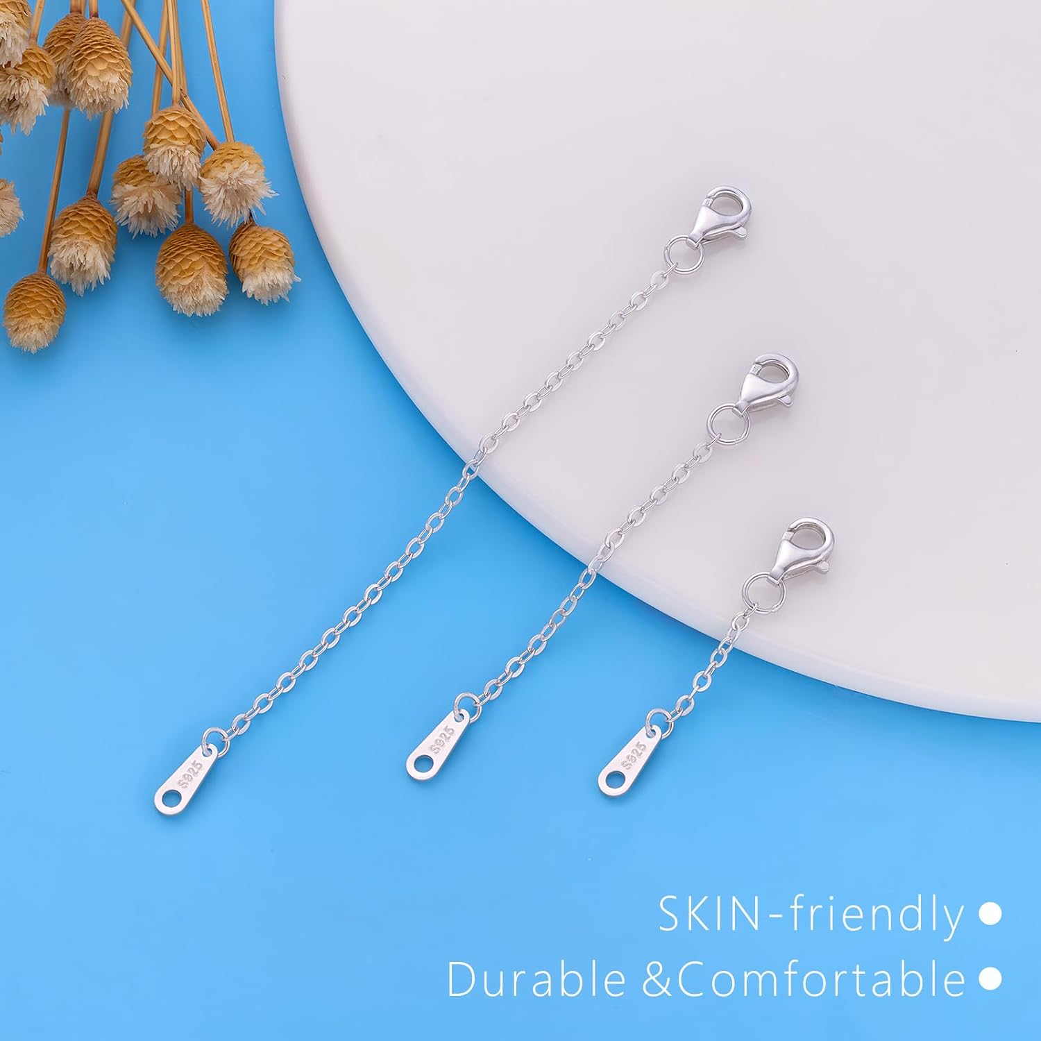 925 Sterling Silver Necklace Extender Sterling Silver Necklace Chain Extenders for Necklaces 2", 3", 4" Inches