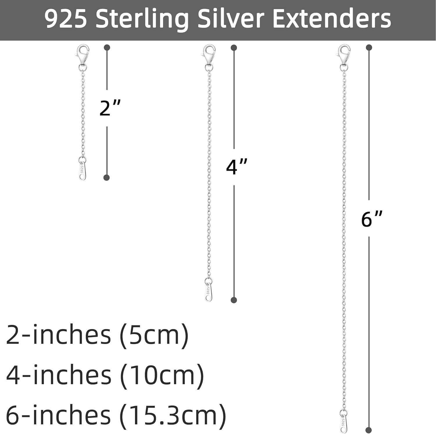 925 Sterling Silver Necklace Extender Sterling Silver Necklace Chain Extenders for Necklaces 2", 3", 4" Inches