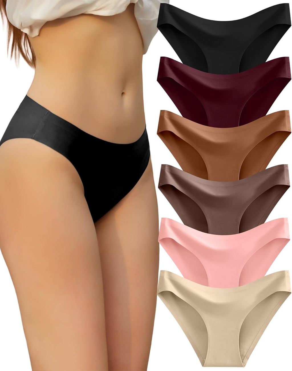FINETOO 6 Pack Women’s Seamless Hipster Underwear No Show Panties Invisibles Briefs Soft Stretch Bikini Underwears XS-XL