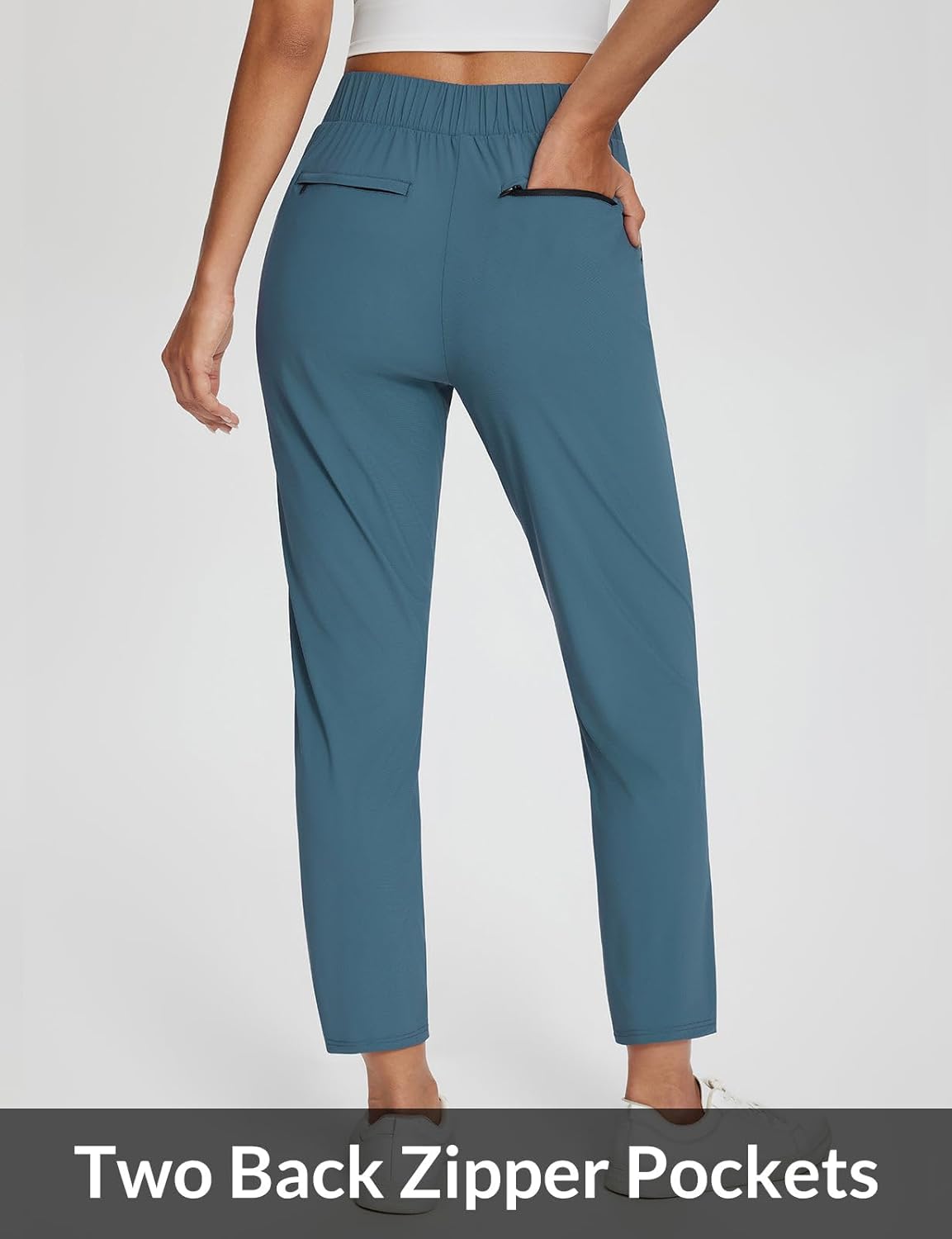 baleaf Womens Travel Pants Lightweight Stretch with Zipper Pockets Petite Ankle Dressy Golf Work Business Casual Slacks