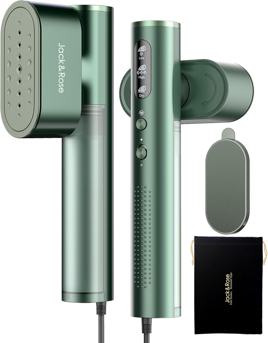 Jack ＆ Rose Travel Steamer for Clothes,100-220V Portable Iron,15s Heat Up,Steamer ＆ Iron 2 In 1, Travel Size,Large Ceramic Heat Panel,for Global ＆ Europe