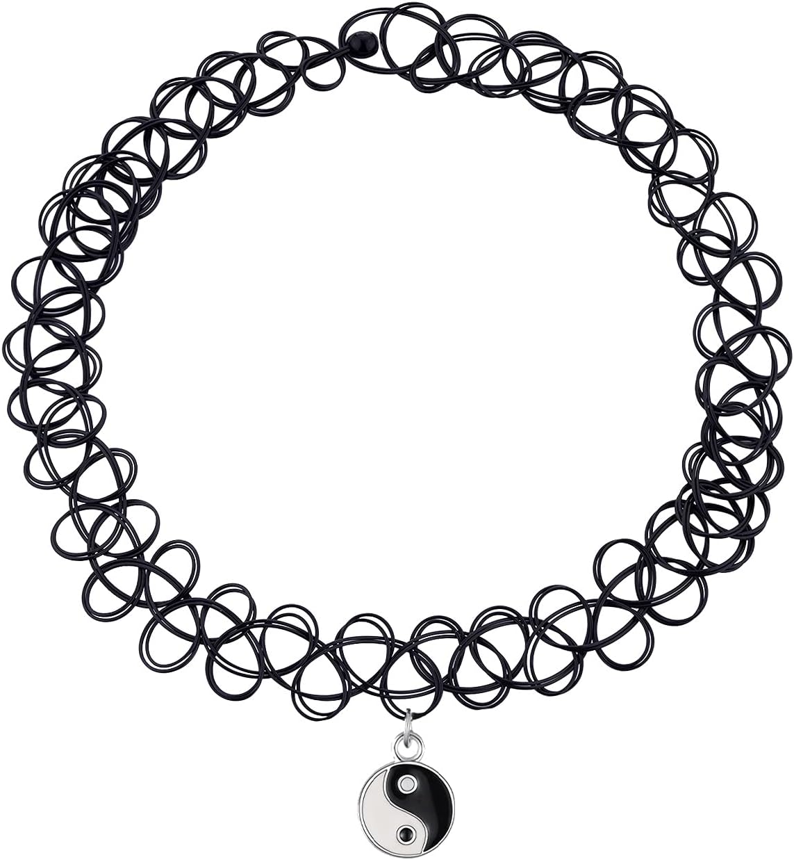 BodyJ4You 2PC Tattoo Choker Necklace - 90s Choker Necklace Women - 2000s Y2K Black Chokers Rainbow Choker - Butterfly Ying Yang Unicorn Rainbow Charms - Stretchy Elastic Necklace