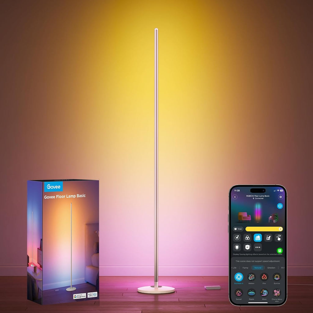 Govee RGBIC Floor Lamp Basic, LED Corner Lamp Works with Alexa, 1000 Lumen Smart Modern Floor Lamp with Music Sync and 16 Million DIY Colors, Color Changing Standing Lamp for Bedroom Living Room Black