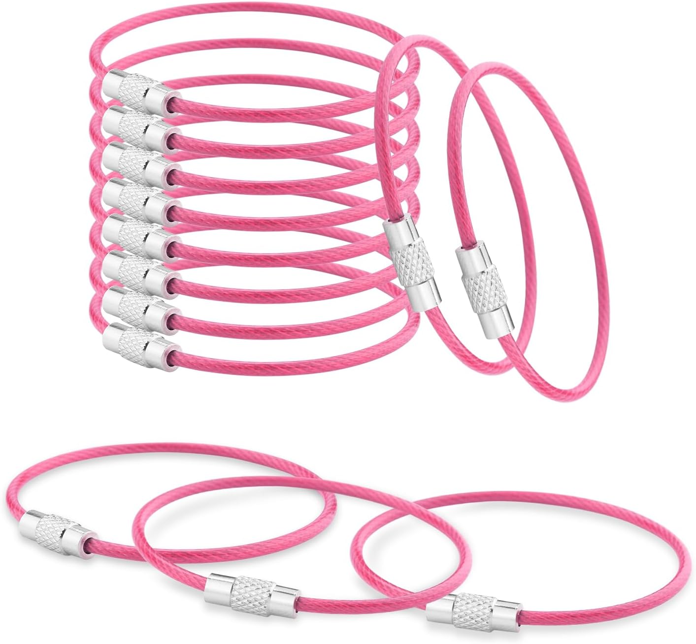 CooBigo 16 Pack Stainless Steel Loops 2mm Coated Wire Keychain Cable Large Keyrings 6 inch Key Chain for Luggage Tags, Key Tags, Keyrings, Kitchen utensils, Duster-Assorted Colors