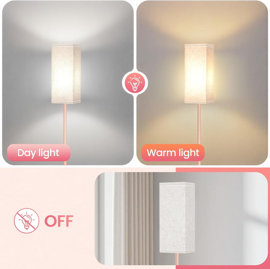 64.6" Floor Lamp, Pole with Foot Switch, Modern Standing Lamp Lampshade, Minimalist Freestanding Lamp (Bulb Not Included), for Living Room, Bedroom Office ETL Listed, Black and Beige E07LD05