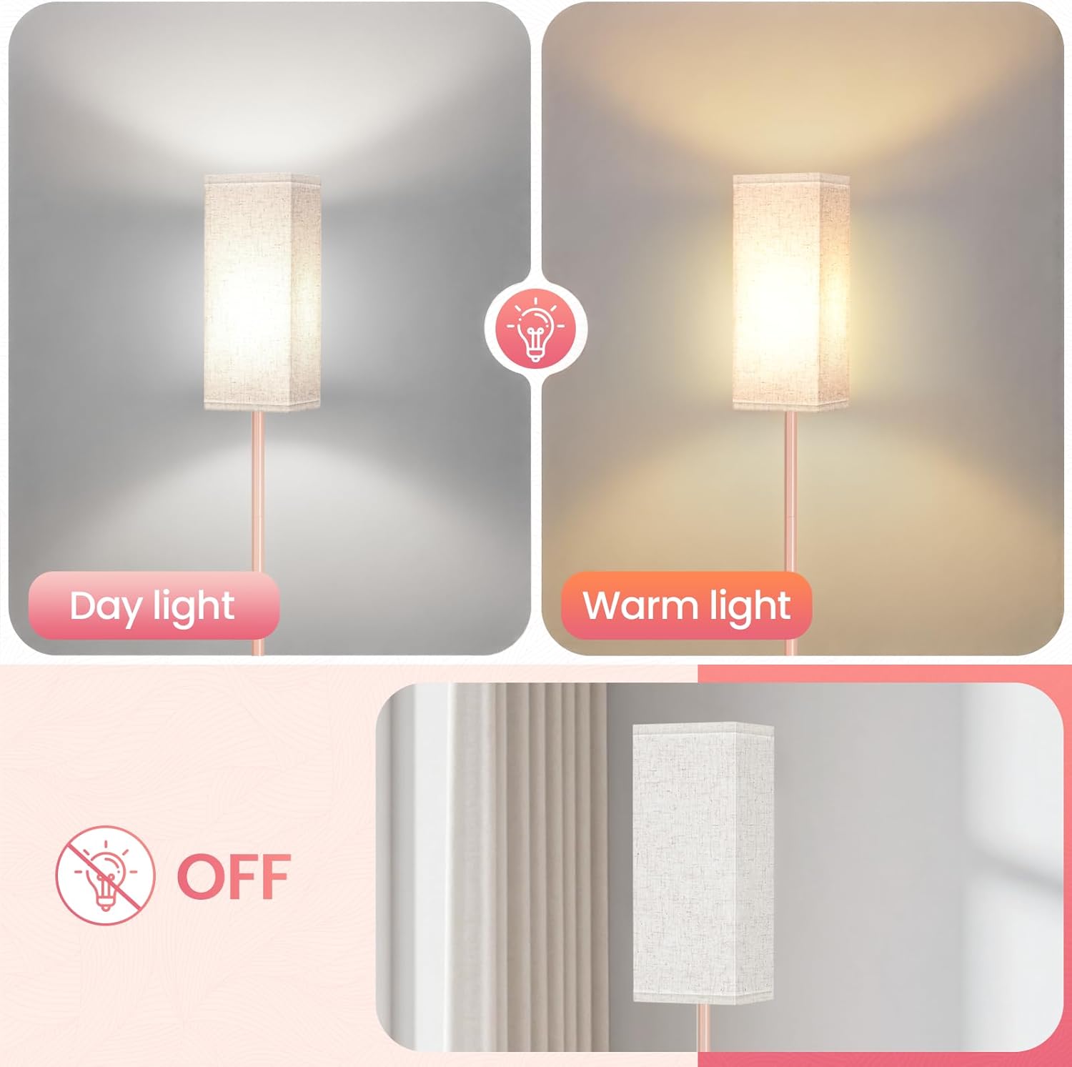 64.6" Floor Lamp, Pole with Foot Switch, Modern Standing Lamp Lampshade, Minimalist Freestanding Lamp (Bulb Not Included), for Living Room, Bedroom Office ETL Listed, Black and Beige E07LD05