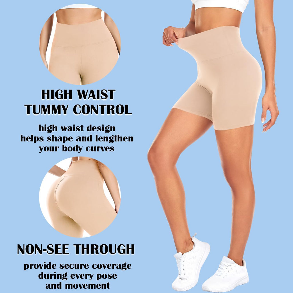 FULLSOFT High Waisted Biker Shorts for Women-5" Tummy Control Fitness Athletic Workout Running Yoga Gym Shorts