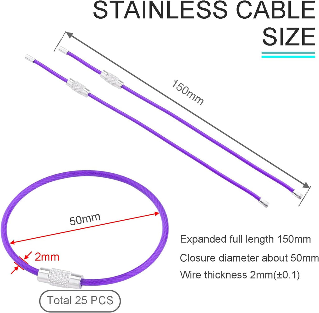 CooBigo 16 Pack Stainless Steel Loops 2mm Coated Wire Keychain Cable Large Keyrings 6 inch Key Chain for Luggage Tags, Key Tags, Keyrings, Kitchen utensils, Duster-Assorted Colors