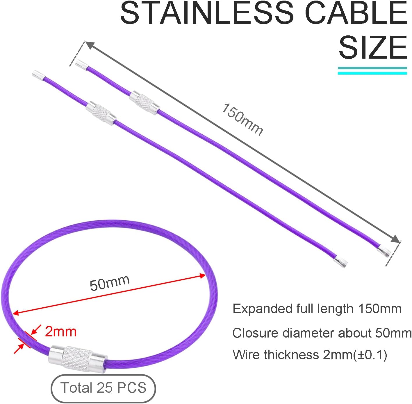 CooBigo 16 Pack Stainless Steel Loops 2mm Coated Wire Keychain Cable Large Keyrings 6 inch Key Chain for Luggage Tags, Key Tags, Keyrings, Kitchen utensils, Duster-Assorted Colors