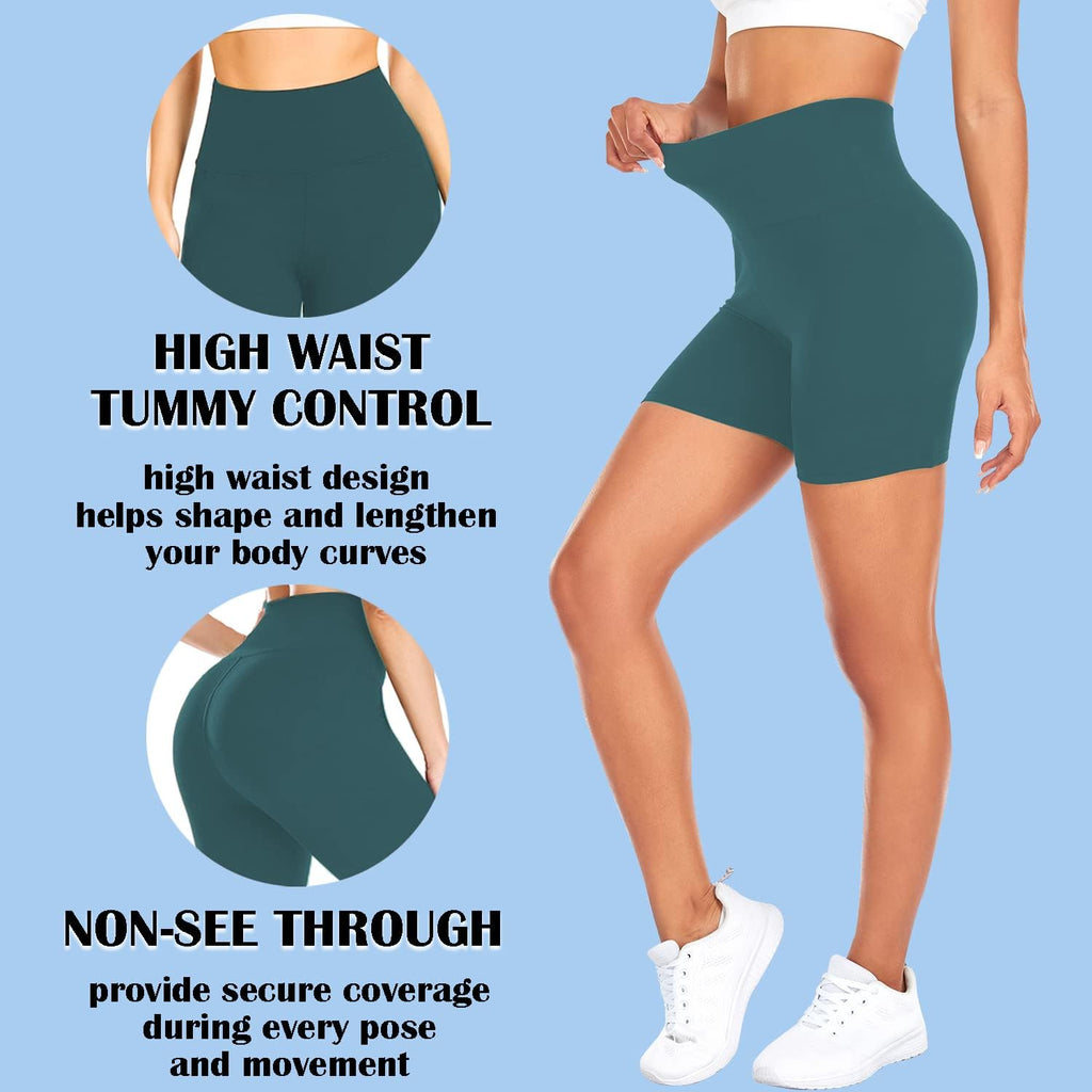 FULLSOFT High Waisted Biker Shorts for Women-5" Tummy Control Fitness Athletic Workout Running Yoga Gym Shorts