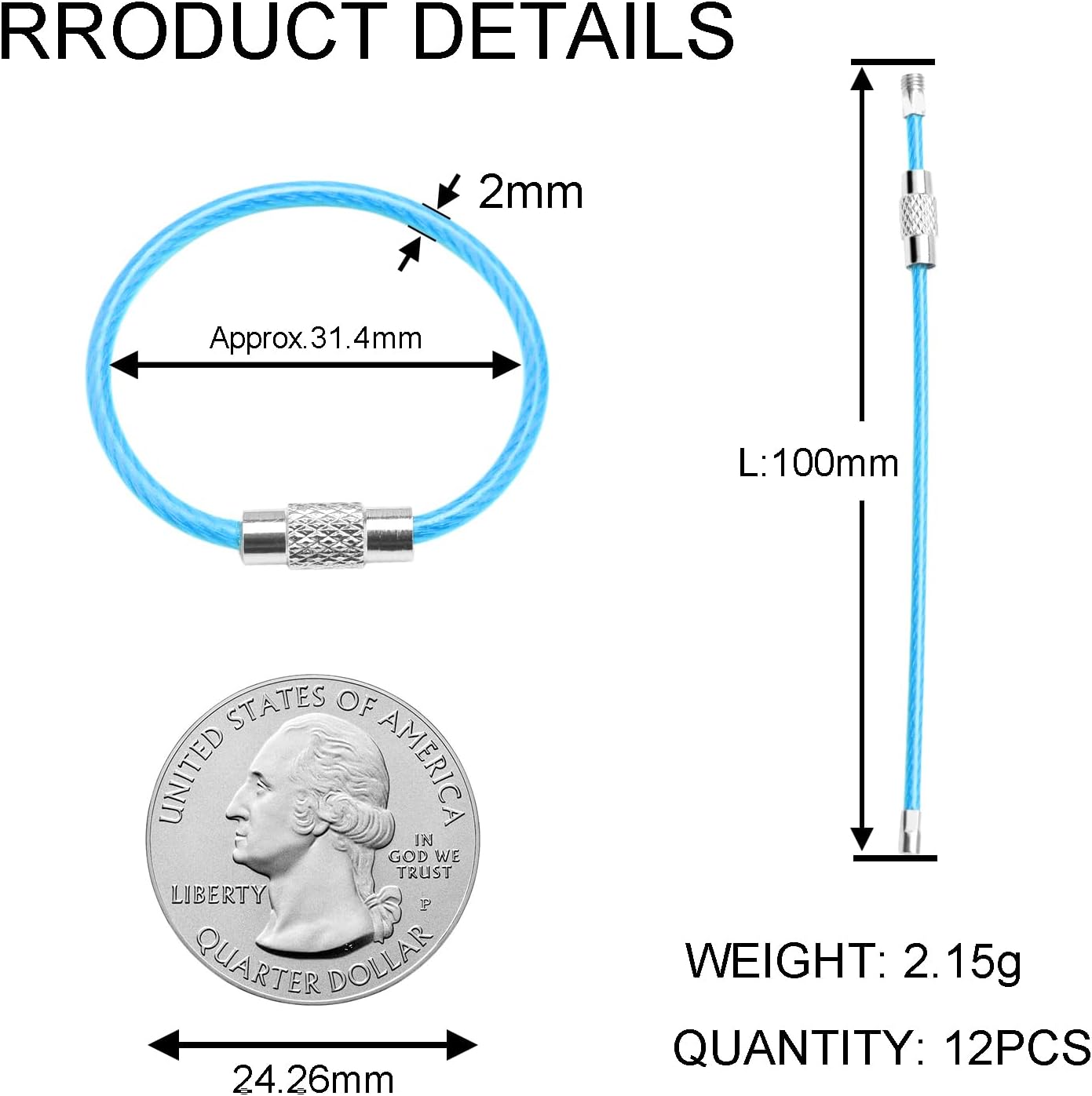 CooBigo 16 Pack Stainless Steel Loops 2mm Coated Wire Keychain Cable Large Keyrings 6 inch Key Chain for Luggage Tags, Key Tags, Keyrings, Kitchen utensils, Duster-Assorted Colors