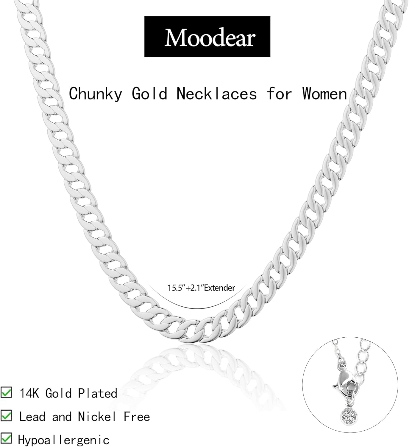 Moodear Gold Necklace for Women Dainty Chunky 14K Gold Plated/Sliver Plated Chain Necklace Cuban Link Paperclip Chain Choker Toggle Clasp Layered Necklace for Women Trendy Fashion Gift