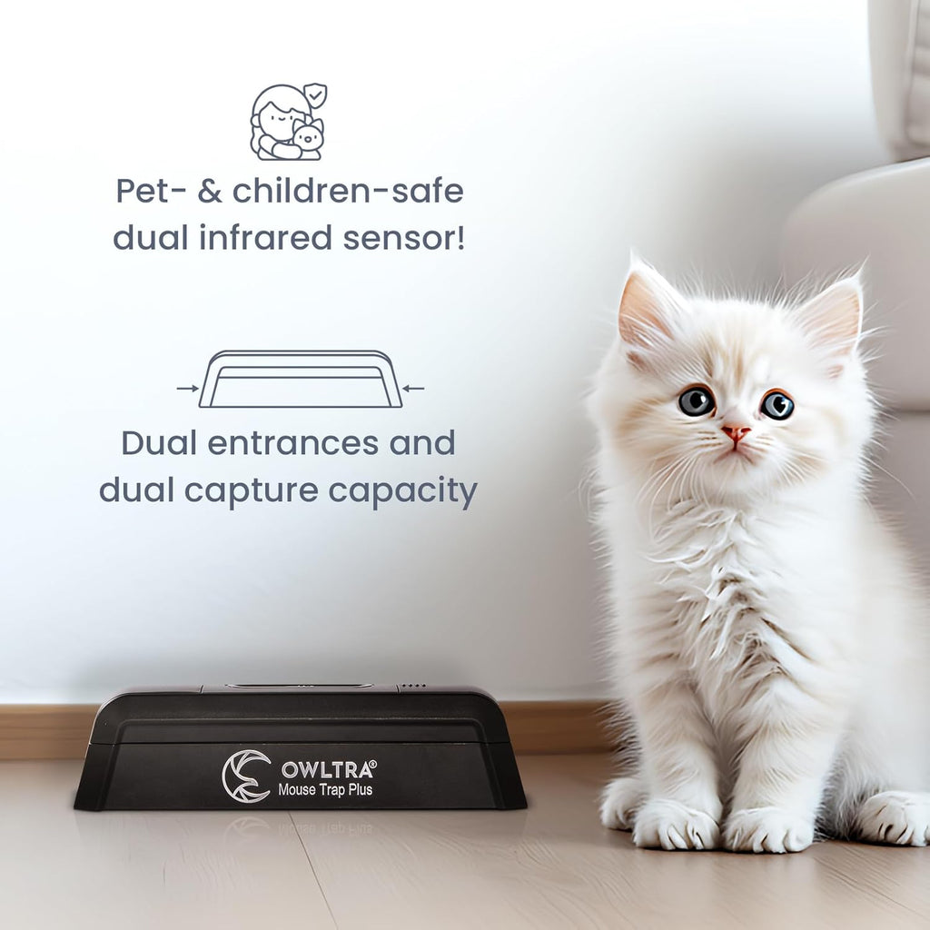 OWLTRA OW-2 Indoor Electric Mouse Trap 2 PCS, Instant Kill Rodent Zapper with Pet Safe Trigger, Black