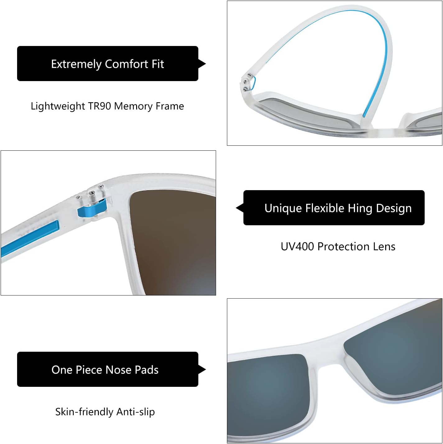 ZENOTTIC Polarized Sunglasses for Men Lightweight TR90 Frame UV400 Protection Square Sun Glasses