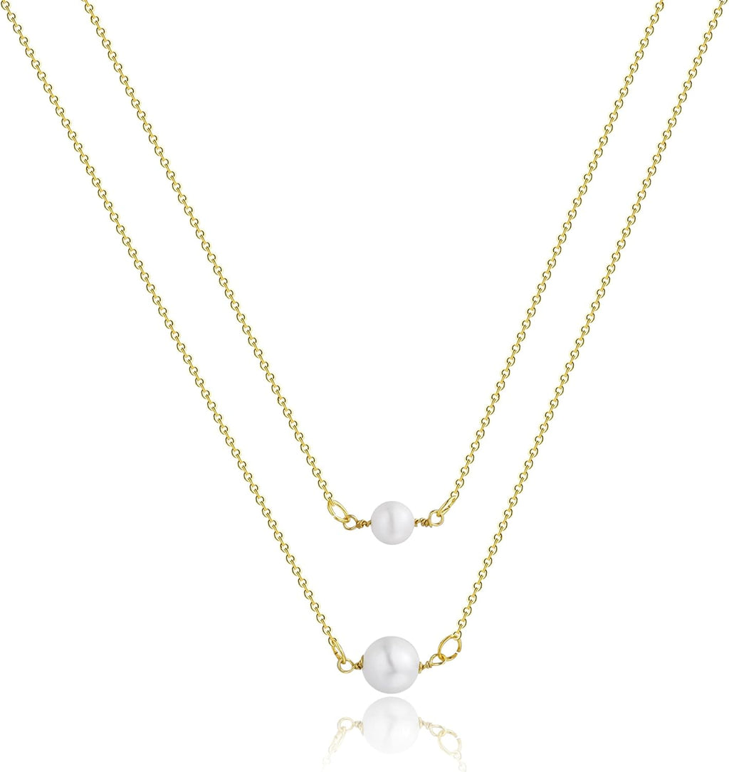 Dainty Pearl Pendant Necklaces for Women 14K Gold Plated Handmade Layered Pearl Chain Necklace Delicate Layered Pearl Necklace Everyday Jewelry Gift