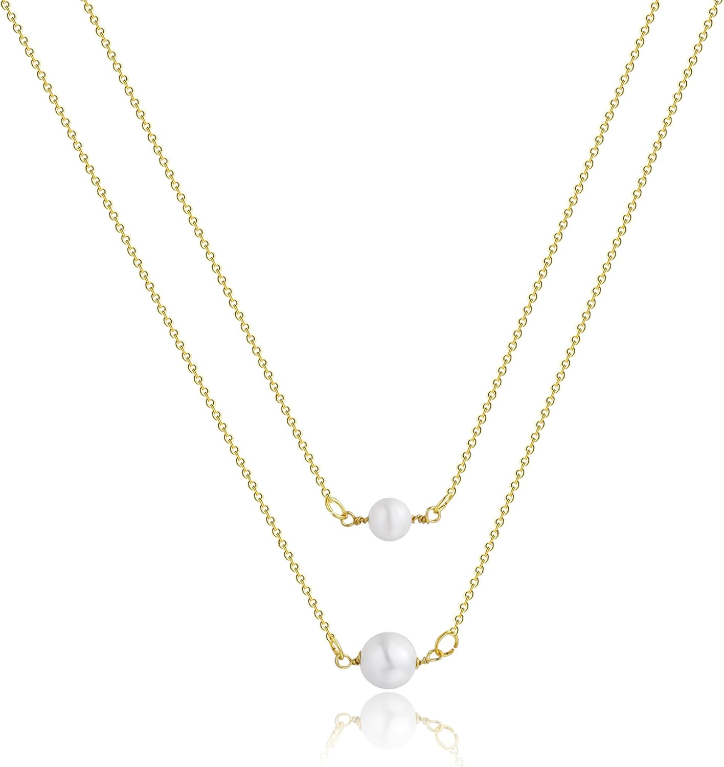 Dainty Pearl Pendant Necklaces for Women 14K Gold Plated Handmade Layered Pearl Chain Necklace Delicate Layered Pearl Necklace Everyday Jewelry Gift