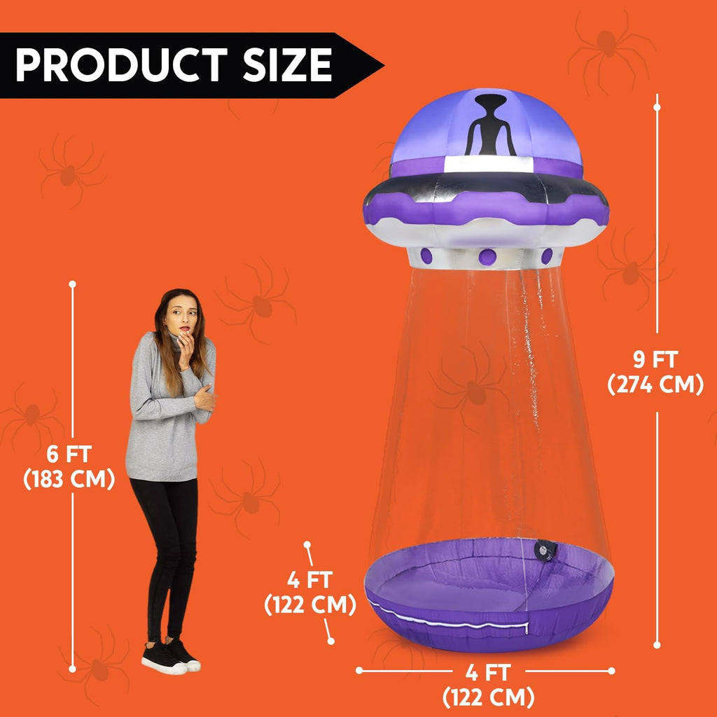 Joiedomi 9 FT Tall Halloween Inflatable UFO Outdoor Decorations, Halloween Blow Ups UFO Alien Decor for Yard Decoration with LEDs for Lawn Garden Party Decor