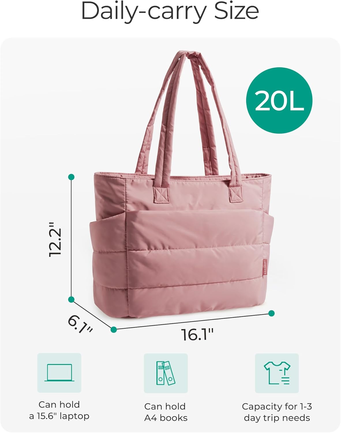 BAGSMART Tote Bag for Women, Lightweight Puffy Tote Bag with Compartments Shoulder Bag Handbag for Travel, Work, Gym