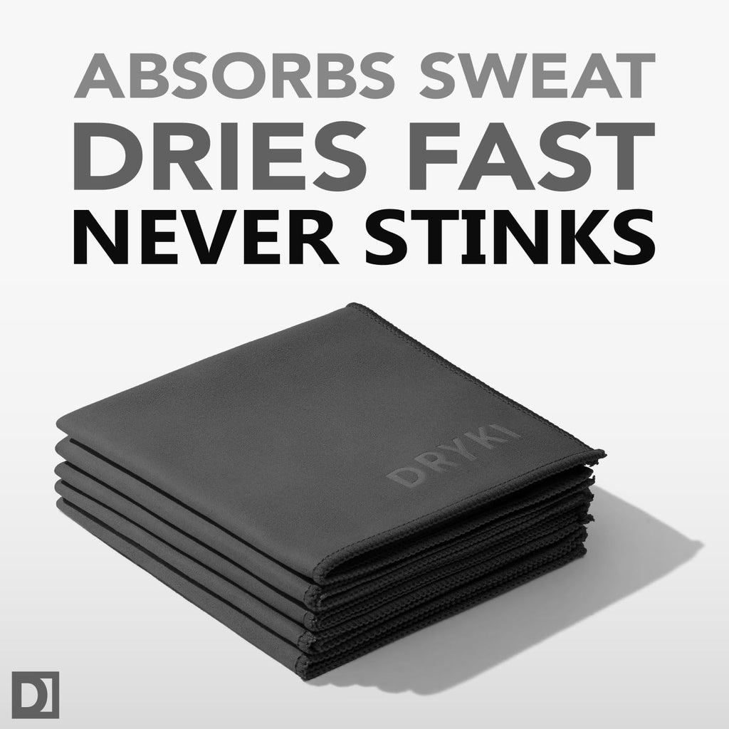 Sweat Absorbing Handkerchiefs - The Original Pocket-Sized Sweat Towels - Quick-Dry Microfiber Sweat Rags for Face, Hands, & Body - Men & Women - Gym, Sports, and Work (Black: 5 Pack)