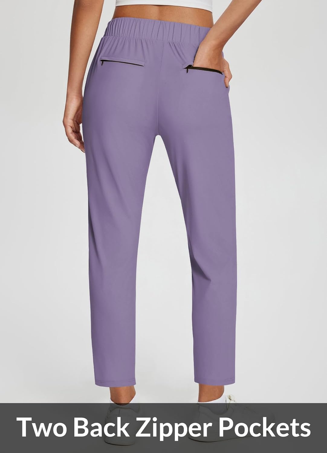 baleaf Womens Travel Pants Lightweight Stretch with Zipper Pockets Petite Ankle Dressy Golf Work Business Casual Slacks