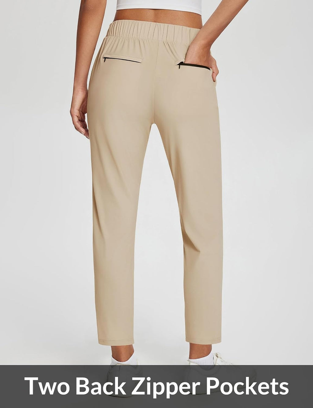 baleaf Womens Travel Pants Lightweight Stretch with Zipper Pockets Petite Ankle Dressy Golf Work Business Casual Slacks