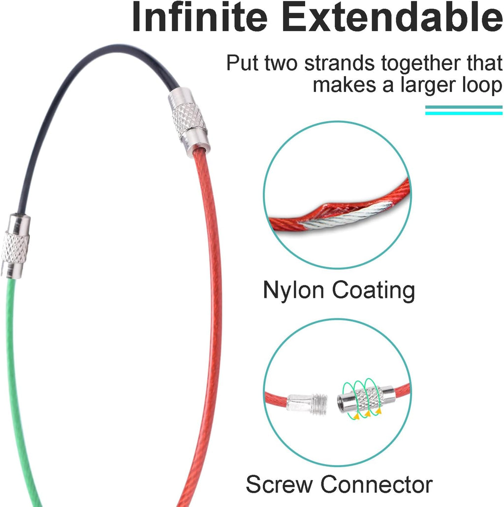 CooBigo 16 Pack Stainless Steel Loops 2mm Coated Wire Keychain Cable Large Keyrings 6 inch Key Chain for Luggage Tags, Key Tags, Keyrings, Kitchen utensils, Duster-Assorted Colors