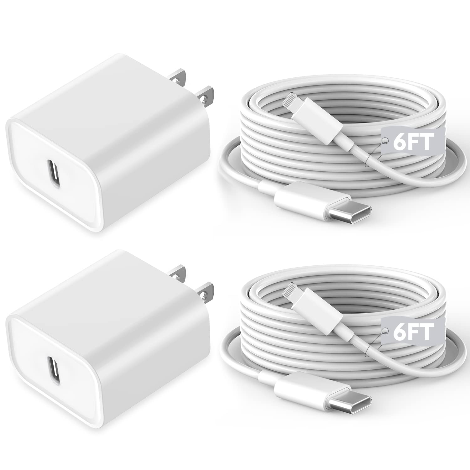 Fast iPhone Charger, iPhone Charger Fast Charging 2Pack Quick Chargers 6ft Long USB C to Lightning Cable Quick Charging Cord USB Charge Block Adapter for iPhone 14 Plus/14 ProMax/13 Mini 12/11/XS/iPad