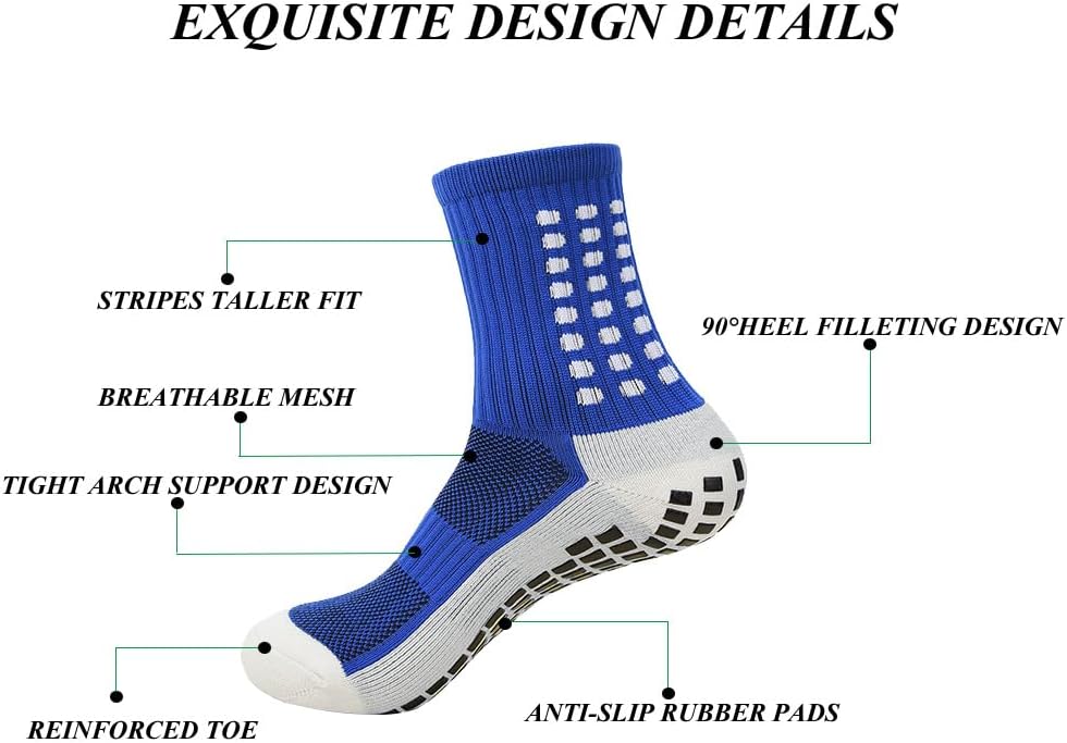 Men's Grip Soccer Socks Anti Slip Athletic Socks Non Slip Football Basketball Socks with Grip Pads2/4/6