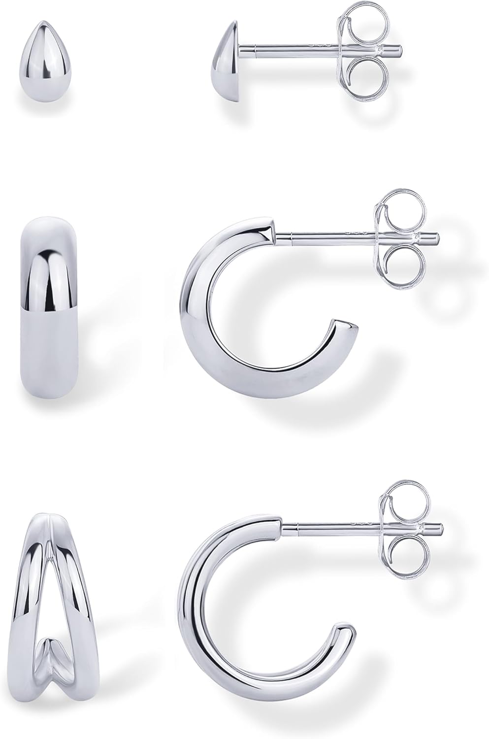 PAVOI 14K-18K Yellow Gold Plated 925 Sterling Silver Posts Three Pairs Small Hoop Earrings for Women - Statement Gold Hoop Earrings Set - Cubic Zirconia Rope Teardrop Chunky Huggie Earscape Piercings