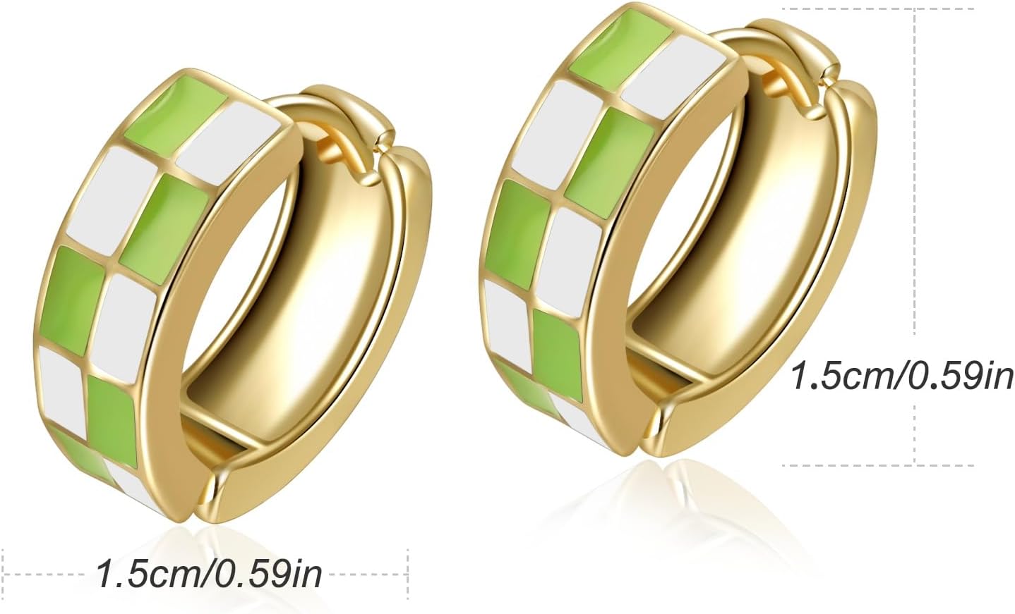 Chic Checker Small Hoop Cartilage Earrings Teacher Earrings for Women；White Black Enamel Hypoallergenic Hooped Gifts Gold and Silver tone